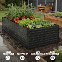 Outsunny 8 x 4 x 2ft Galvanized Raised Garden Bed, Reinforced Outdoor Planter Box with Open Bottom, Black(m-5)
