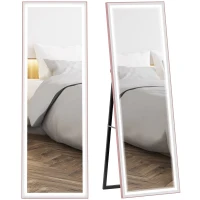 HOMCOM LED Mirror with Dimmable and 3 Colour Lights, 64" x 21" Rectangular Floor Mirror for Bedroom Living Room, Pink(m-9)