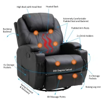 HOMCOM Faux Leather Heated Massage Recliner Chair with Remote - Black(m-7)