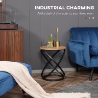 HOMCOM Industrial End Table with Round Tabletop, Sofa Side Table with Steel Frame, 15.7"x15.7"x19.7", Light Brown(m-4)