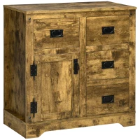 HOMCOM Industrial Sideboard Buffet Cabinet, Kitchen Cabinet with 4 Drawers, 1 Door, Adjustable Shelf Coffee Bar Cabinet, Rustic Brown(m-1)