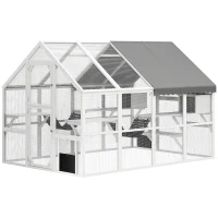 PawHut Outdoor Cat Enclosure Wooden Feral Cat House w/ Weatherproof Canopy, Bridges, Resting Boxes, Platforms, for 3-6 Cats(m-2)