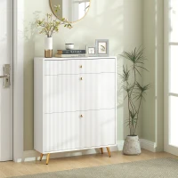 HOMCOM Narrow Shoe Storage Cabinet with Wave-like Panels and Adjustable Shelves for 12 Pairs of Shoes, White(m-2)