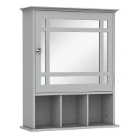 kleankin Bathroom Cabinet Wall Mount with Mirror Door 3 Shelf Organizer for Bathroom, Kitchen, Bedroom, Grey(m-2)
