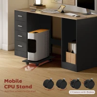 HOMCOM Office Desk, 55" Computer Desk with 4 Reversible Drawers, Mobile PC Stand, Adjustable Shelf, Black Wood Grain(m-7)