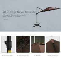 Outsunny 10' Hanging Tilt Offset Cantilever Patio Umbrella with 6-Level Adjustable Angle, Base Stand, UV Fighting Canopy, & 360° Rotation, Coffee(m-7)