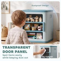 Qaba Toy Storage Organizer, 3 Tier Adjustable Toy Storage Cabinet Dustproof HDPE Plastic, Transparent Door, Light Blue(m-5)