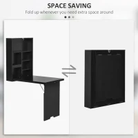 HOMCOM Wall Mounted Table Fold Out Convertible Desk, Multi-Functional Space Saving Computer Desk with Writing Floating Board for Students, Black(m-6)