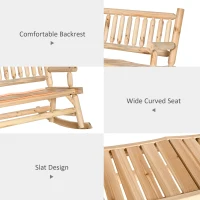 Outsunny 2-Person Wood Rocking Chair with Log Design, Heavy Duty Loveseat with Wide Curved Seats for Patio, Backyard, Garden, Natural(m-5)