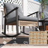 Outsunny 3 Pieces Bistro Set, Patio Wicker Furniture Set with Button Tufted Cushions, Rattan Rocking Chairs, Coffee Table, Gray(m-7)
