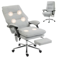 HOMCOM Massage Office Chair with 6-Point Vibration, Pet-Friendly Faux Leather Ergonomic Executive Desk Chair, Light Gray(m-11)