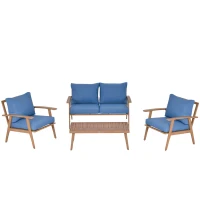 Outsunny 4-Piece Patio Furniture Set Outdoor Conversation Set with Coffee Table Loveseat Blue Cushions Aluminium Frame(m-11)