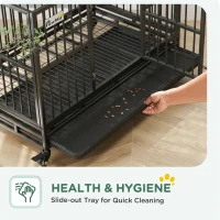 PawHut 48" Heavy Duty Dog Crate Metal Cage Kennel with Lockable Wheels, Double Door and Removable Tray, gray(m-6)