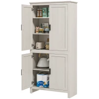HOMCOM 64" Kitchen Pantry Cabinet, Freestanding Storage Cabinet with 4 Doors, 3 Adjustable Shelves, Antique White(m-2)