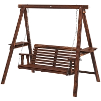 Outsunny 2-Seat Outdoor Swing Chair with Stand and Side Tables for Garden, Poolside, Backyard, Carbonized