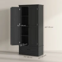 HOMCOM 69" Tall Farmhouse Kitchen Pantry Cabinet with 2 Doors, Drawer and Adjustable Shelves, Black Wood Grain(m-3)