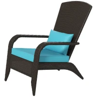 Outsunny Patio Wicker Adirondack Chair, Outdoor Rattan Muskoka Chair with Cushions for Patio, Garden, Backyard Turquoise(m-2)