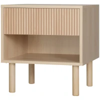 HOMCOM Modern Bedside Table with Drawer and Open Shelf, Sofa Side Table for Bedroom Living Room, Natural(m-2)