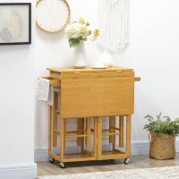 HOMCOM Breakfast Cart Table and Chair Set Kitchen Island with Seating(m-10)