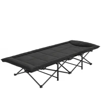 Outsunny Camping Cot for Adults with Padded Cushion, 31.5" Wide Folding Bed with Carry Bag and Non-Slip Feet, Black(m-2)