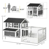 PawHut Wooden Chicken Coop with Run for 1-2 Chickens, 68" x 59" x 42"(m-4)