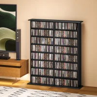 HOMCOM 8-Tier DVD Shelf with 12 Adjustable Shelves, Double CD Shelf, Holds 720 CDs, 396 DVDs or 396 Blu-rays, Black(m-8)