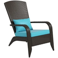 Outsunny Patio Wicker Adirondack Chair, Outdoor Rattan Muskoka Chair with Cushions for Patio, Garden, Backyard Turquoise(m-9)