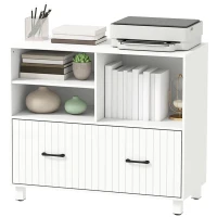 HOMCOM Lateral Office Filing Cabinet, 1-Drawer File Cabinet with Open Storage Shelves, Adjustable Hanging Bars, White(m-2)