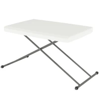 Outsunny Folding Outdoor Patio Table, 3-Level Adjustable Camping Table Picnic Table with HDPE Top, Steel Legs, White(m-2)