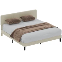HOMCOM King Size Bed Frame with Adjustable Upholstered Headboard Platform Bed Frame Wood Slat Support Noise Free Light Grey(m-9)