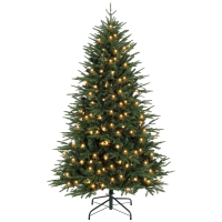 HOMCOM 6ft Prelit Christmas Tree, Wide Artificial Hinged Xmas Tree with 300 Warm White LED Lights, 2345 Tips, Green