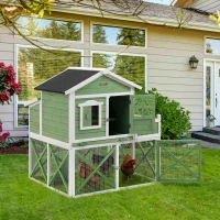 PawHut 44" Chicken Coop, Wooden Chicken House Hen Run, Rabbit Hutch with Nesting Box, Removable Tray, Asphalt Roof, Planting and Lattice, Green(m-13)