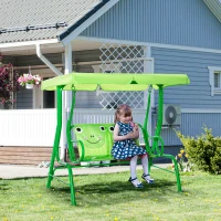 Outsunny Kids Patio Swing, Adjustable Canopy Swing Glider, Kids Outdoor Swing Chair with 2 Seats, Seat-Belted Safety, Green(m-2)