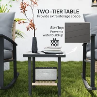 Outsunny 3 Pieces Bistro Set, Patio Wicker Furniture Set with Button Tufted Cushions, Rattan Rocking Chairs, Coffee Table, Gray(m-5)
