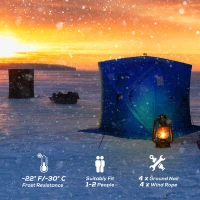 Outsunny 2 Person Ice Fishing Shelter, Pop-Up Portable Ice Fishing Tent with Carry Bag, Windows and Anchors for Low-Temp -22℉, Blue(m-4)