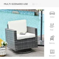 Outsunny Outdoor Swivel Rocker, PE Wicker Dining Chair, 360 Degree Swivel Patio Glider with Cushions for Backyard, Lawn, Garden, Deck, Porch, Steel Frame, Cream White(m-7)