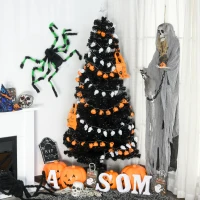 HOMCOM 7ft Prelit Artificial Christmas Tree with LED Lights, Multicolored Fiber Optics and Realistic Branch Tips, Black(m-2)