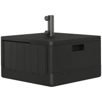 Outsunny 3-in-1 Patio Umbrella Base, Coffee End Table, Flower Box Planter with Wheels Handles, Square Plastic 176lb Stand/110lb Water Fillable Outdoor Garden Umbrella Stand, Black(m-9)