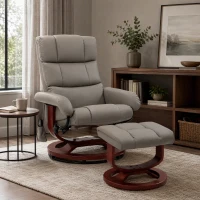 HOMCOM Massage Recliner Chair with Ottoman, Swivel Recliner and Footrest, Faux Leather Reclining Chair w/ Remote Control, Gray(m-8)