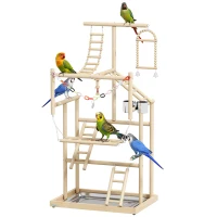 PawHut Bird Playground, 4 Layer Wooden Play Stand with Ladders, Chain Toy, Stainless Steel Cups and Tray for Small Birds(m-9)
