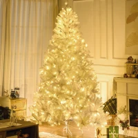HOMCOM 7.5' Prelit Artificial White Christmas Trees Home Decor, with Warm White LED Lights, Auto Open, Steel Base(m-2)