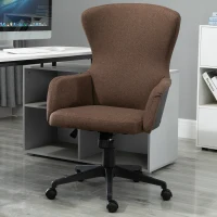 Vinsetto Swivel Office Chair Modern Linen Upholstered Home Computer Desk Task Chair with Cushioned Arm, Wheels, Adjustable Height, Brown(m-8)