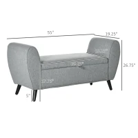 HOMCOM Modern Upholstered Storage Bench with Arms, Linen-Feel Fabric Ottoman Bench for Bedroom Entryway Living Room, Light Gray(m-3)