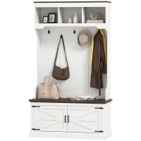 HOMCOM 3-in-1 Hall Tree with Bench, Coat Rack with Shoe Storage, White Wood Grain(m-2)