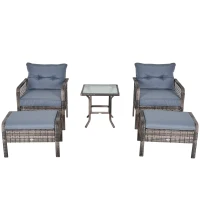 Outsunny 5-Piece PE Wicker Patio Furniture Set, Conversation Set with Outdoor Ottomans, Table & Chairs, Small Balcony Furniture for Apartments, Steel, Gray(m-14)