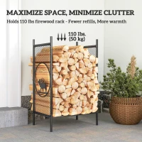 Outsunny Firewood Rack Outdoor, 19" Heavy Duty Metal Fireplace Log Holder with Mesh Sides and Decorative Deer Patterns(m-4)