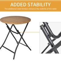 Outsunny 3PC Rattan Wicker Bistro Set w/ Folding Design, Hand Woven Rattan Table and Chairs for Outdoor, Natural(m-8)