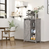 HOMCOM Farmhouse Accent Cabinet, Kitchen Cupboard Storage Cabinet with Barn Door and Adjustable Shelf, Gray Oak(m-2)