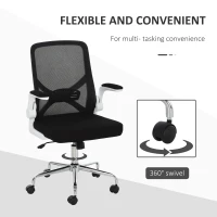 Vinsetto Ergonomic Mesh Office Chair Rocking Swivel Computer Task Desk Chair with Folding Backrest, Lumbar Support, Flip-up Arms and Adjustable Height, Black(m-19)