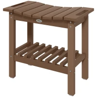 Outsunny HDPE Shower Bench, Waterproof Shower Stool with Handle, Storage Shelf, Non-Slip Pads for Indoor Outdoor, Brown(m-1)